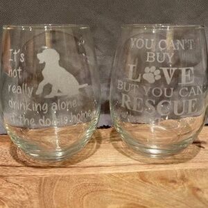 Like New Wine Glass Set For Rescue and Dog Lovers